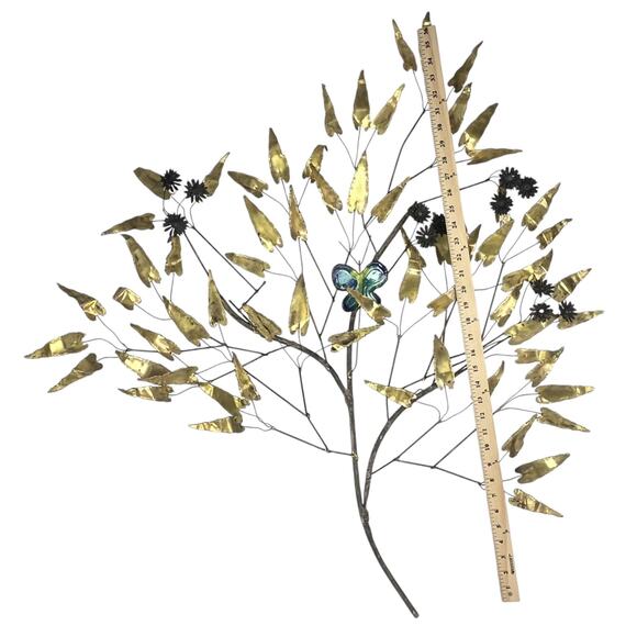 C Jere Metal WALL ART SCULPTURE 37" Signed Copper Leaf Flower Butterfly VTG 60s - Picture 7 of 9